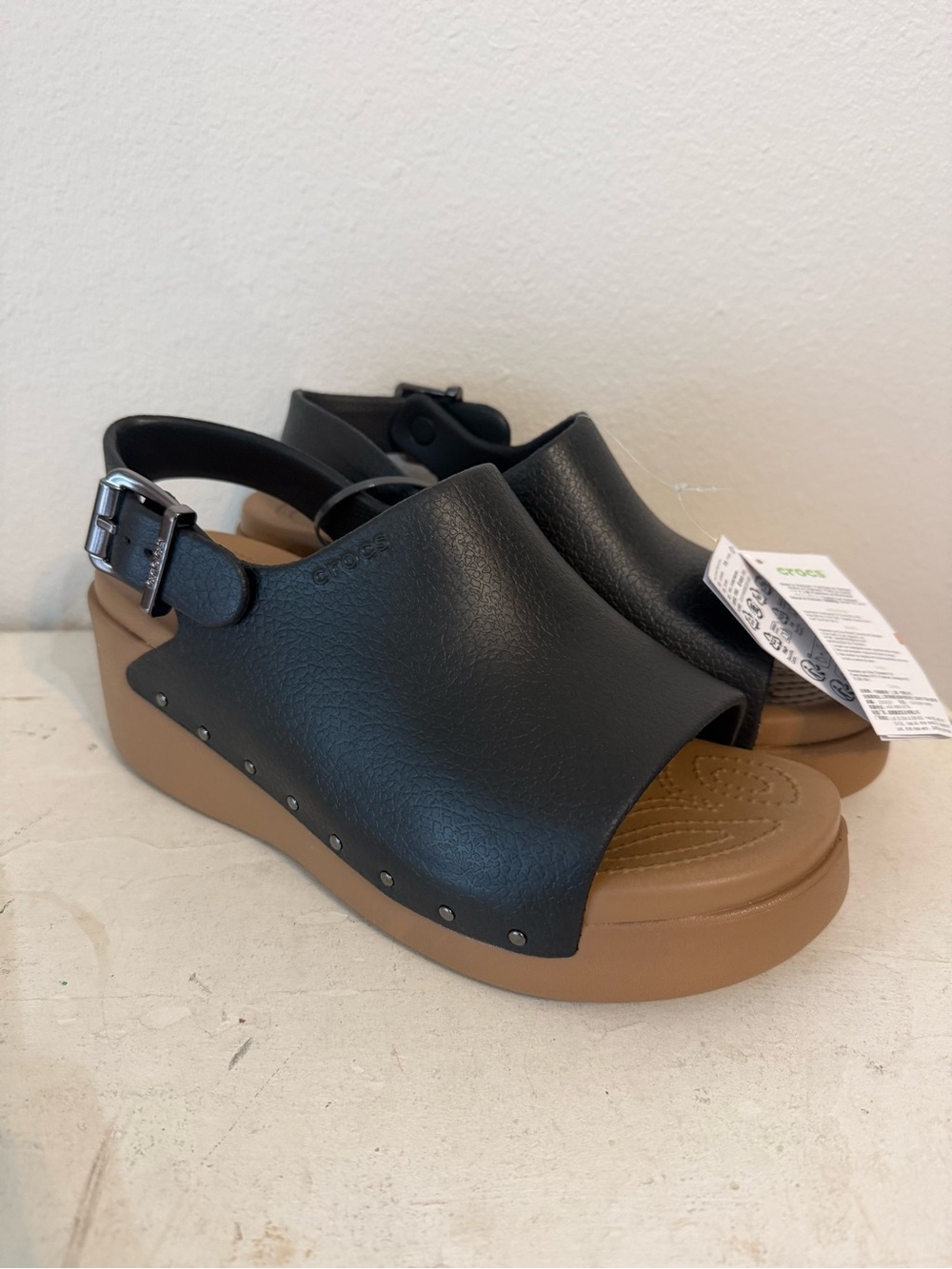 NEW Crocs Dylan Studded Platform Slide Sandals Black/Brown Womens 10 NWT wedge